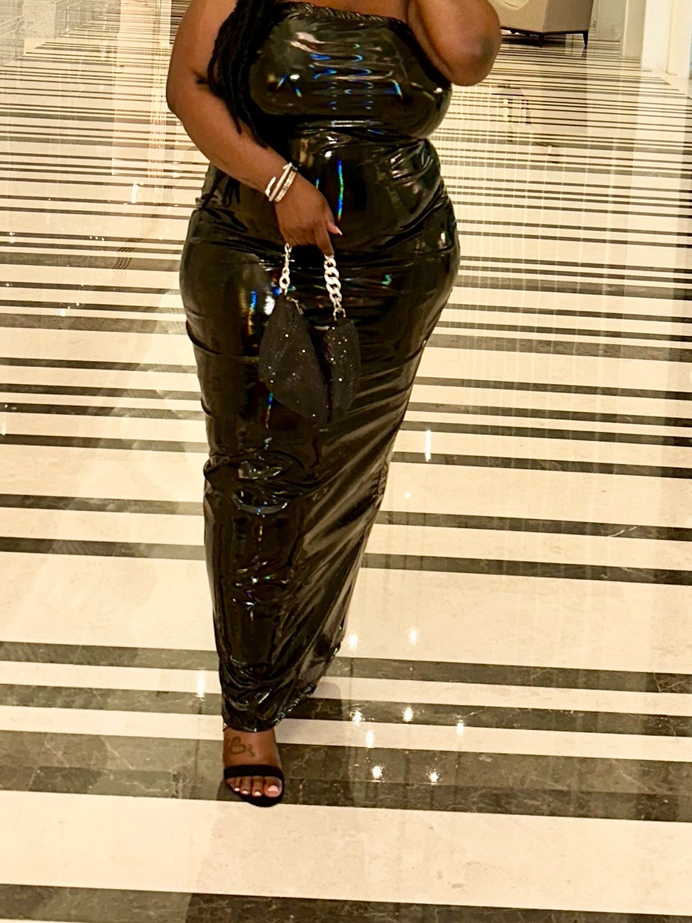 Fashion Nova Jazmin Holographic Latex Maxi Dress